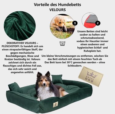 Крісло-ліжко для собак великих порід KING DOG, 100 x 75 см, зелене, з велюру, ортопедичне, легко миється, силіконова наповнювач