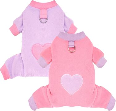 Піжама для собак, фліс, теплий пуловер для маленьких собак, 2 шт. X-Small (довжина спини 22 см), рожевий