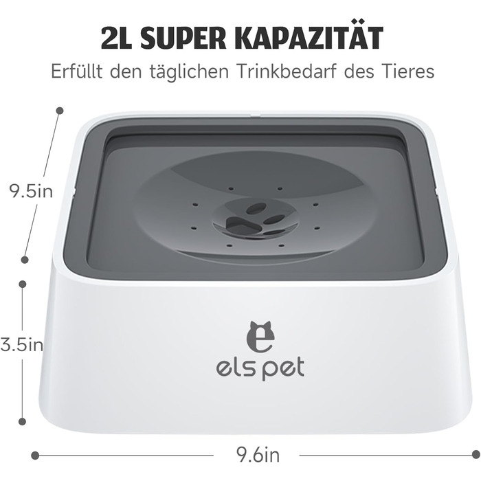 Миска для води для собак ELS PET: 2L, антивитік, для подорожей, неслизька, для собак, котів, домашніх тварин, анти-розливання, водяний диспенсер, для дому, на вулицю, в авто, 2L, сіра