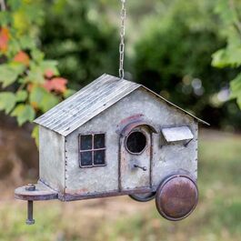 Металевий годівничка для птахів Happy Camper Colonial Tin Works, сучасний, сірий, 30,5×17,8×11 см, підвісна або настільна