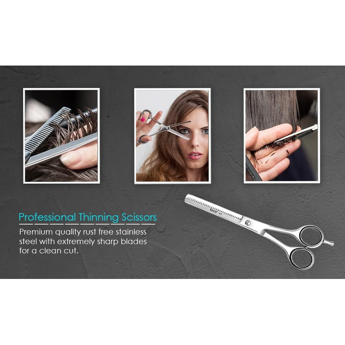 Професійна ножиця для догляду за волоссям, ножиці для стрижки, леза гострого бритви, загальна довжина 16,5 см, з шкіряним чохлом