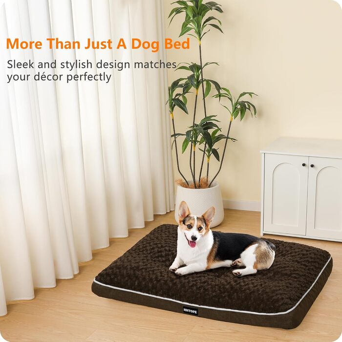 Ортопедичне ліжко для собак, матрац для собак з двошаровим дизайном, миється, знімний кошик для собак, 90 см для собак маленьких та середніх порід, коричневий L 89 x 59 x 10 см, коричневий