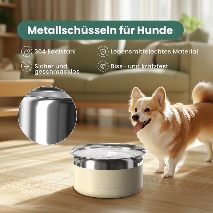 Нержавійна миска для води для собак Gardner Pet 3,85 л, проти протікання, без облизування, для великих собак, підходить для дому та вулиці