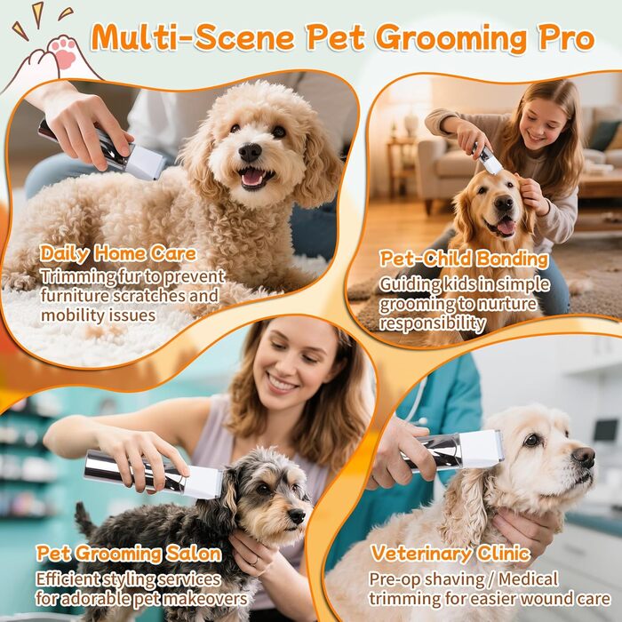 Набір для стрижки собак 4 в 1 Ninonly: тиха, акумуляторна машинка для собак та котів з 4 насадками для тіла, лап, очей та вух. Тример для лап. Колір: Gunmetal