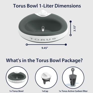 Автоматична поїлка для котів і малих собак Torus Pet Mini, з вугільним фільтром, 1 л, портативна, антимікробна, BPA-free