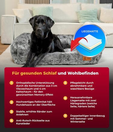 Ортопедичне ліжко для собак HS-Hundebett® Deluxe Exklusiv S (60x75 см) з Memory Foam, антиковзаючою основою та можливістю прання. Виготовлено в Німеччині