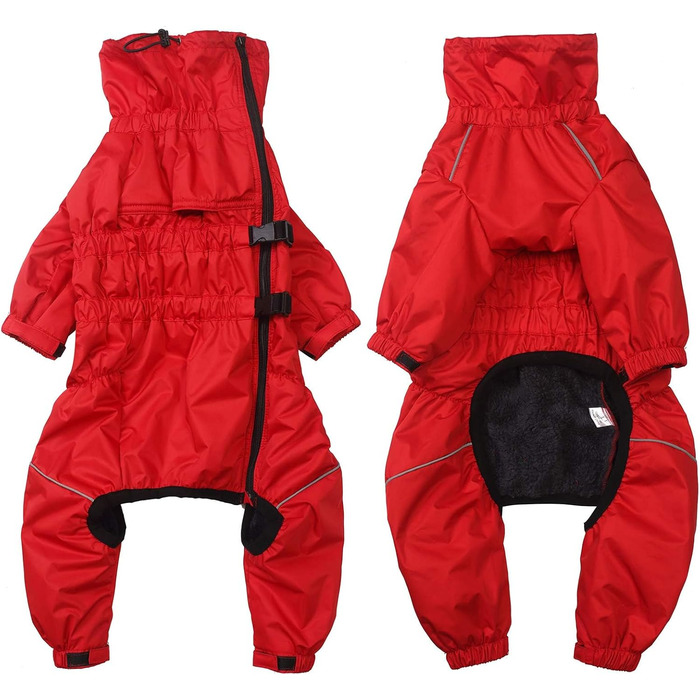 Зимовий комбінезон для собак з ніжкою, водонепроникний, з флісовою підкладкою, вітростійкий, світловідбиваючий, для маленьких та середніх собак, червоний, XL