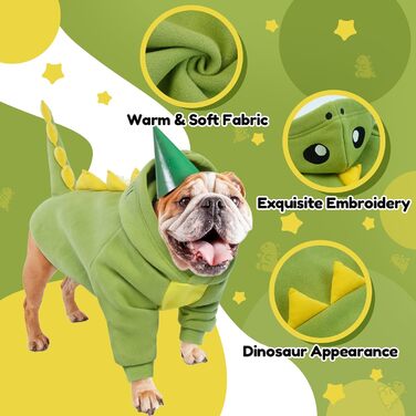 Теплий костюм для собак великих порід, динозавр, фліс, костюм на осінь/зиму, зелений, френч-бульдог, флісовий капюшон