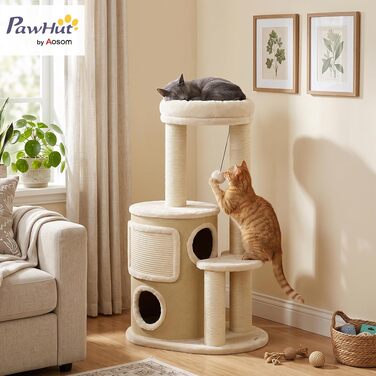 Дряпалка для котів PawHut з двоповерховою стовбурею та платформою, бежева (для котів до 5 кг)