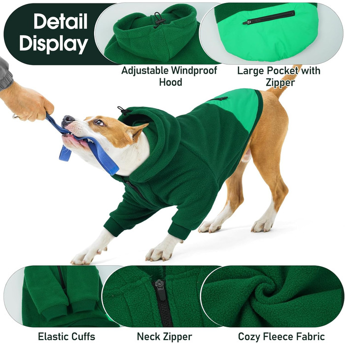 Світшот з капюшоном для великих собак Nanaki, тепла флісова куртка з кишенею для хлопчиків та дівчаток, підходить для Бульдога, теплий зимовий одяг для собак (Сірий, X-Large Зелений)