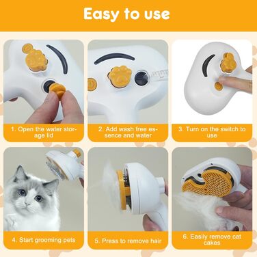 Турбощітка для грумінгу котів та собак 3-в-1: електрична, з парою та масажером. Підходить для котів та собак, забезпечує м'який догляд за шерстю.