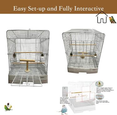 Клітка для птахів LillipHut металева, знімне дно, багаторівневі жердочки, проста у догляді, бірюзова, мала, для хвилястих папуг