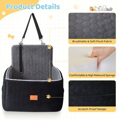 Автомобільний лежак для собак середніх та маленьких порід (до 13.6 кг), 52x52x50 см, з м'якою піною Memory Foam та кріпленням для безпеки