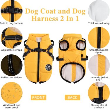 Водонепроникний зимовий одяг для собак: тепла куртка, жилет та манжет для малих, середніх та великих собак. Колір: зелений (L, жовтий)