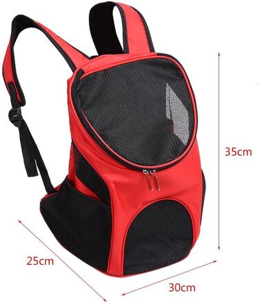Рюкзак для тварин, регульований, для собак і котів, з вентиляційною сіткою, 25 x 30 x 35 см (червоний)