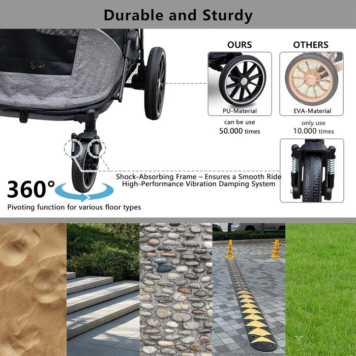 Візок для собак Quolliter: складаний, до 50 кг, для великих собак та котів, сірий, 100 x 48 x 96 см