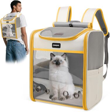 Рюкзак для кота великого розміру ALLSOPETS, складний рюкзак для собак та котів, дихаюча переноска для тварин для подорожей, прогулянок та походів (димно-зелений, лимонно-жовтий)