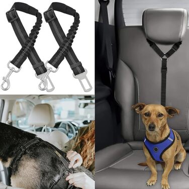 Авторемні для собак, 2 шт., шлейка для автомобіля, регульовані еластичні авторемні для собак, аксесуари для подорожей з домашніми тваринами, підходять для малих, середніх та великих собак (чорний)