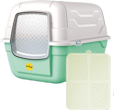 Лотки для котів Cat Centre з кришкою, з дверцятами, з лопаткою та вугільним фільтром, великі, 52 x 40 x 40 см, зелений + кремовий мат