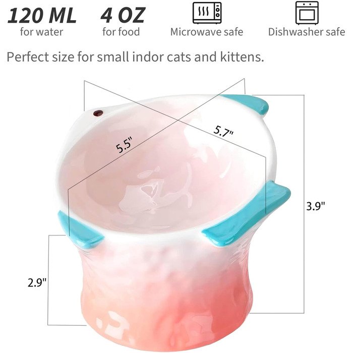 Підвищені годівниці для котів, 2 шт., зручні для вусів, кераміка (блакитний, рожевий)