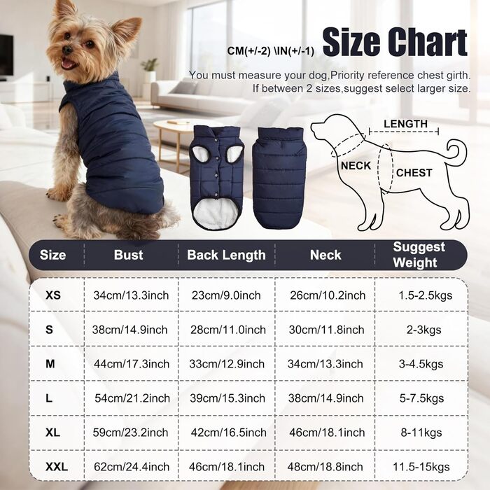 Теплий зимовий одяг для собак: водонепроникна куртка з флісу для великих собак. Зелений пуловер для собак, розмір M, колір синій