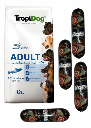 Сухий корм для собак TropiDog Premium Adult Лосось із рисом, 12 кг