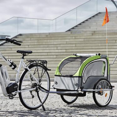 Дитячий велопричіп Fischer Komfort з підвіскою, сертифікований TüV/GS, зелений/антрацитовий, для 2 дітей