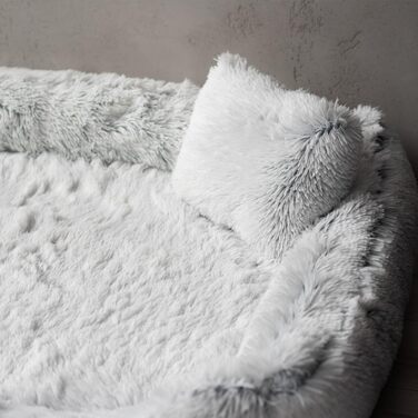 Ортопедичне ліжко для собак Tierlando® Pedro Shaggy з м'яким, пухнастим покриттям з довгого ворсу, знімним Ortho-Plus матрацом, розмір: 160x110 см, колір: світло-сірий