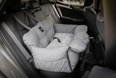 Автокрісло для собак JACKO & CO V2 Premium - підходить для маленьких та середніх тварин до 18 кг, з підстібкою, переноска, та ліжко для подорожей, з повідком (сірий)