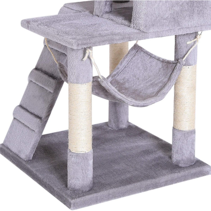 Дерево для котів Lionto з гамаком та тунелем, 133 см, з сизалевого мотузка та м'якого плюшу, з лежаками та печерами, підходить для котів будь-якого розміру, сірий