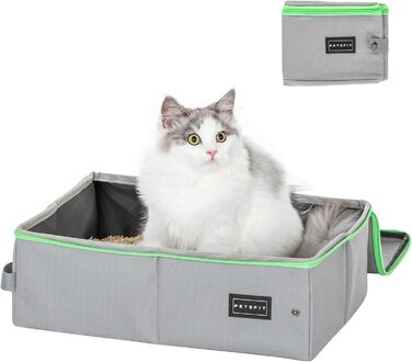 Портативний туалет для котів Petsfit - складаний, легкий, для подорожей (40x30x12 см, сірий & зелений)