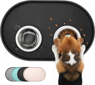 Підставка під миску для собак та котів Conlun, 60x40 см, з високими бортиками, чорна