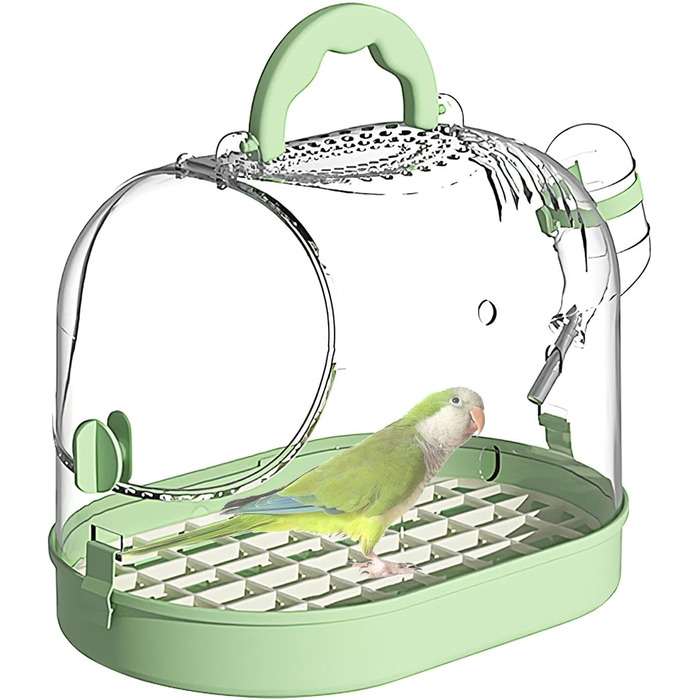 Переносна клітка для птахів: зручна транспортна коробка з безпечним замком (зелено-біла)