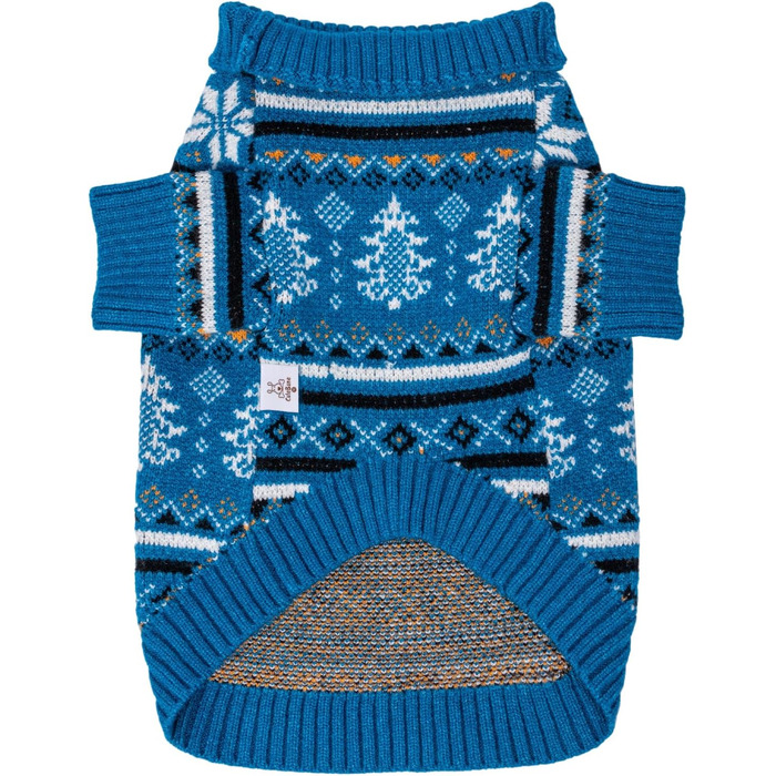 CuteBone Синій пуловер для собак зі сніжинками, одяг для цуценят, теплий светр, зимова куртка для маленьких собак, з отвором для повідка DS72XL-DE XL Сніжинка