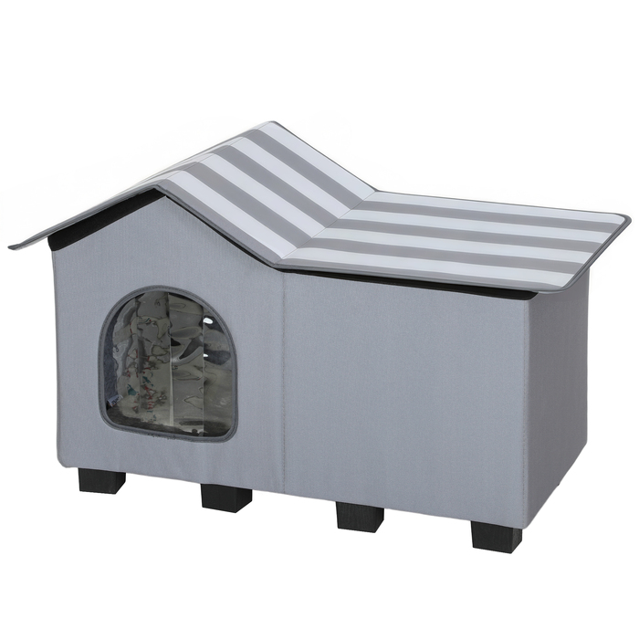 Водонепроникний будиночок для котів із знімним сідлоподібним дахом та термоізоляцією, 70x43x45 см, оксфордська тканина, сірий
