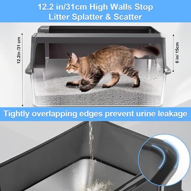 Торгова лоток для котів Marchul Katzentoilette XL з нержавіючої сталі, великий розмір, з кришкою, для великих котів, з антибактеріальним покриттям, з килимком та совком, не липкий