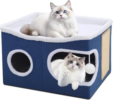 Складаний будиночок для котів XXL з іграшкою та кігтеточкою, двошаровий котячий куб для великих і середніх котів, для дому, 54.5×44.5×34.5 см