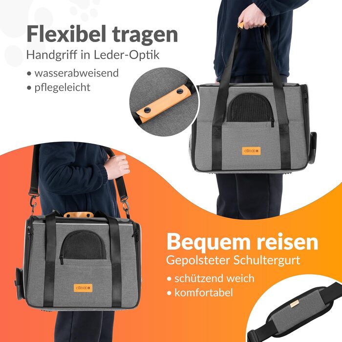 Транспортна переноска для котів CADOCA® до 20 кг, складана, з дахом від сонця та дощу, з підстаканником, дихаюча, комфортна, з обертовим матрацом, сіра