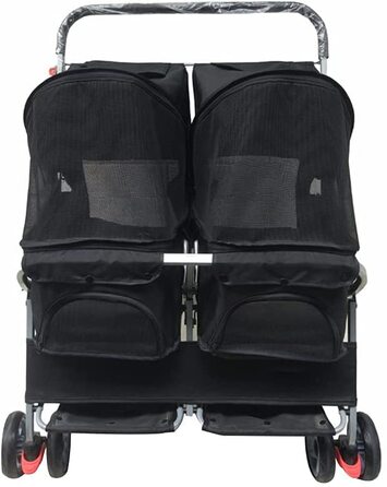 Дитяча коляска для кота та собаки 2в1, чорна з дощем, легко складається