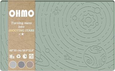 Підкладка під миску для собак та котів OHMO, 60x40 см, силіконова, нековзна, вологостійка (48x30 см, світло-зелена)