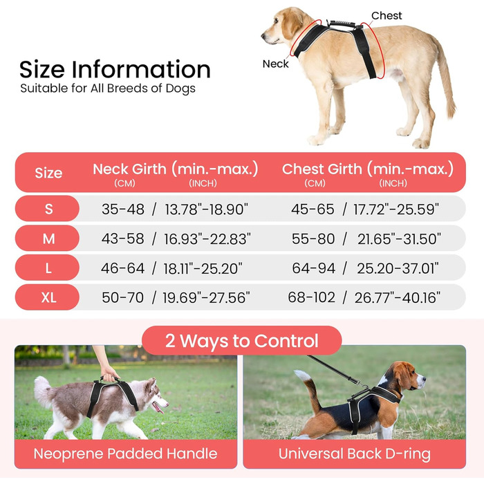 Світлодіодне обіднє нашийник для собак Masbrill, світловідбиваючий, з регулюванням, з ручкою, для малих, середніх та великих собак (Чорний/Червоний, S)