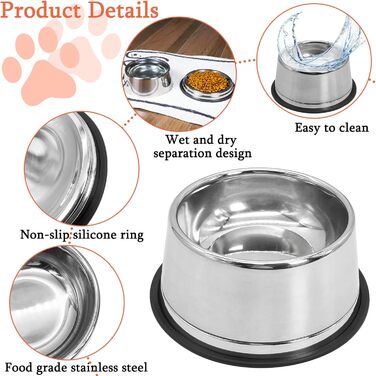 Набір мисок для котів та собак 2-в-1 з нержавіючої сталі з гумовим дном, знімні та стійкі, для цуценят, кошенят, кроликів