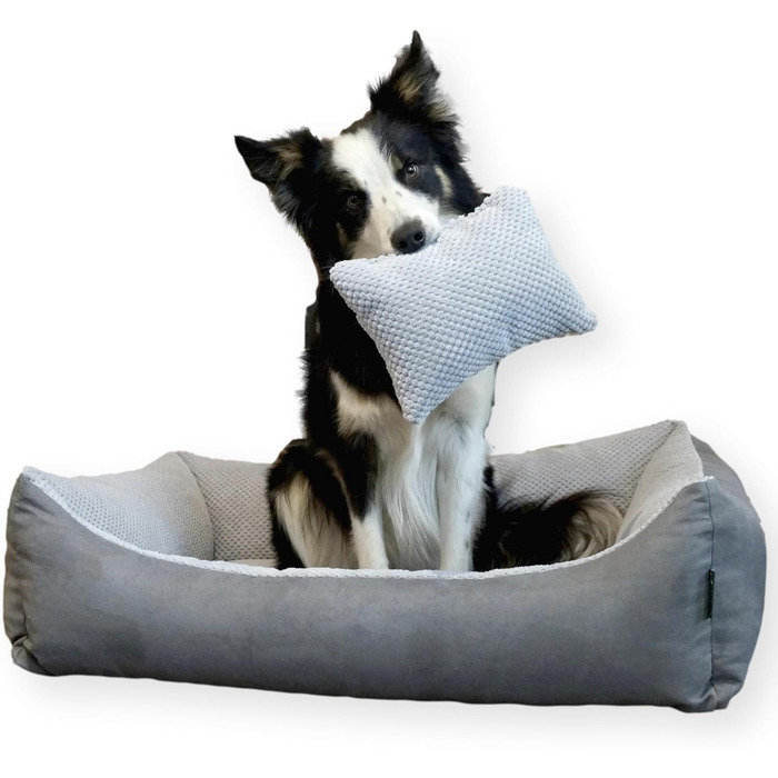 Квіткове ліжко для собак Teo 100x80 см, сіре - м'яке, знімний чохол, для собак середніх порід