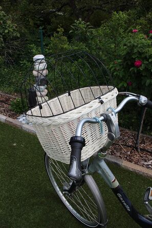 Кошик для собаки на кермо велосипеда з ротангу з металевою сіткою та подушкою (білий)