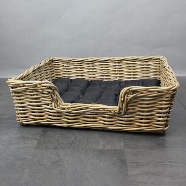 Корзина для собак з подушкою, сіра, ротанг - 65x55x22 см