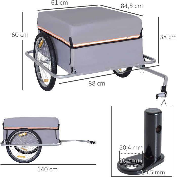 Причіп для велосипеда HOMCOM - вантажний причіп для дітей (сірий)