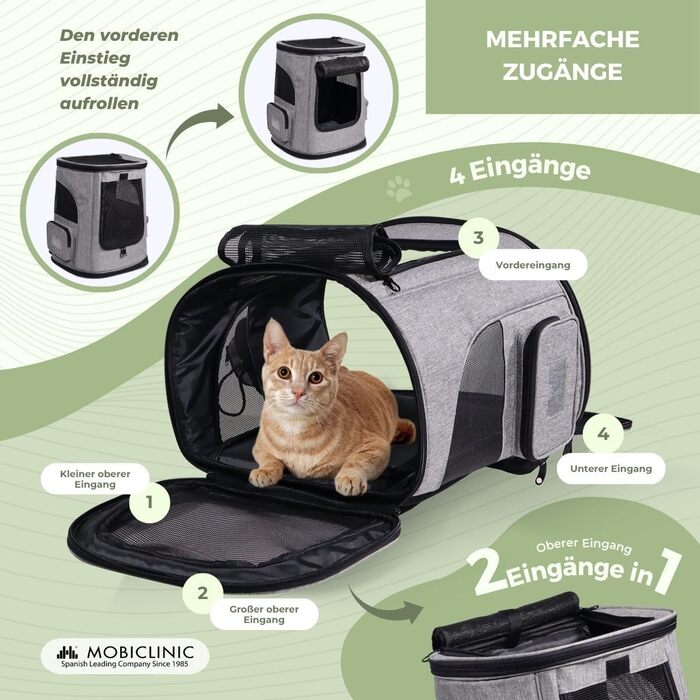 Mobiclinic® Pets: Сучасна переноска-рюкзак для котів та собак, 30x25x40 см, Thor, складна, з сіткою, аксесуари, подвійний хват, регульована