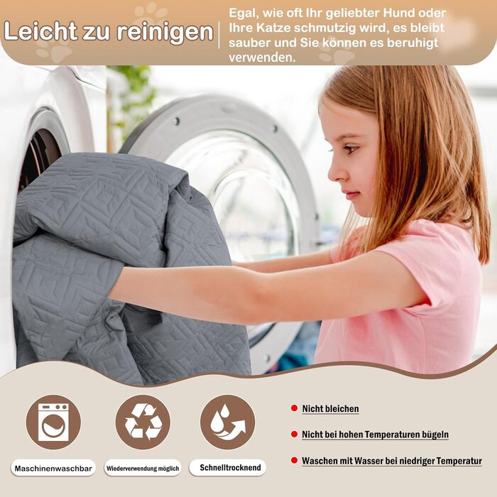 Водонепроникний килимок для собак Gyuro, двосторонній, міцний, для дивану та ліжка, прання допустиме, 208*208 см (Темно-сірий + Світло-сірий)