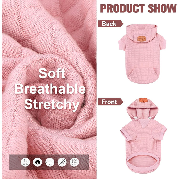 Світшот для великих собак BEAUTYZOO з кишенями, одяг для собак, для хлопчиків та дівчаток, вафельна тканина, бавовна з ламінуванням, теплий одяг для тварин з отвором для шапки, розмір 2XL (довжина спини 68.6 см, обхват грудей 90.2 см, обхват шиї 63.5 см),