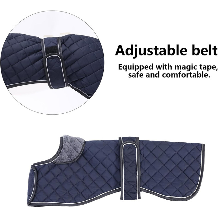 Водонепроникний зимовий одяг для породистих собак (Вінтерхаунд, Віпет, Лурчер), тепла куртка з флісовою підкладкою, для великих та середніх порід, темно-синій, розмір S (обхват спини 51-53 см)